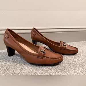 Salvatore Ferragamo Brown Leather Horse Bit Loafer Heels Pumps Italy